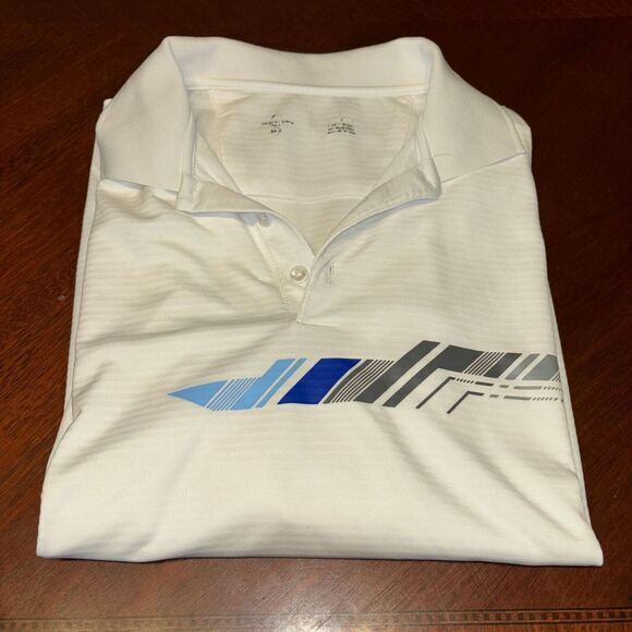 Antigua Other - Antigua Mens L White Blue World Tour Golf Links Short Sleeve Polo Shirt READ‎